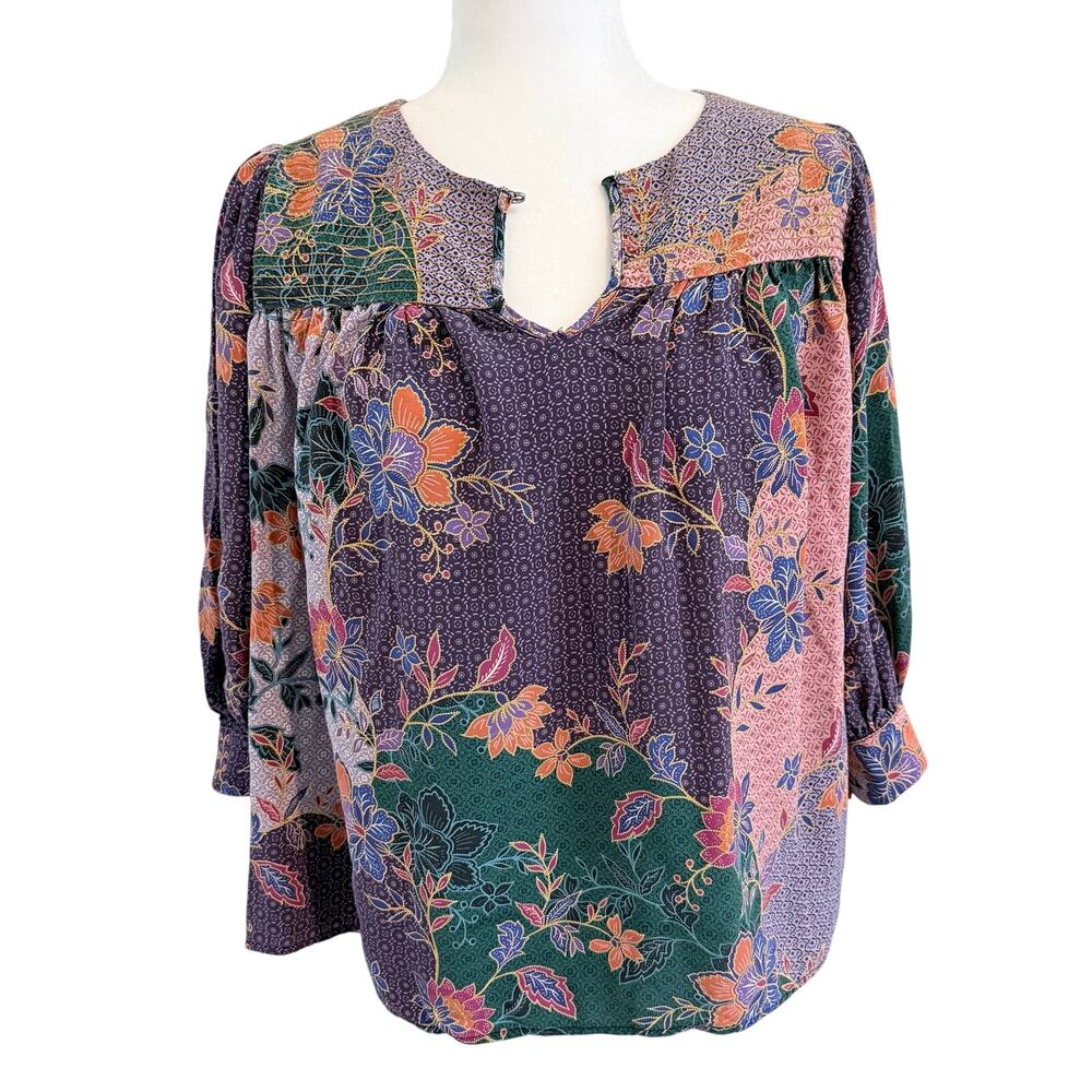 Johnny Was Patchwork Floral Peasant Blouse Women's XS